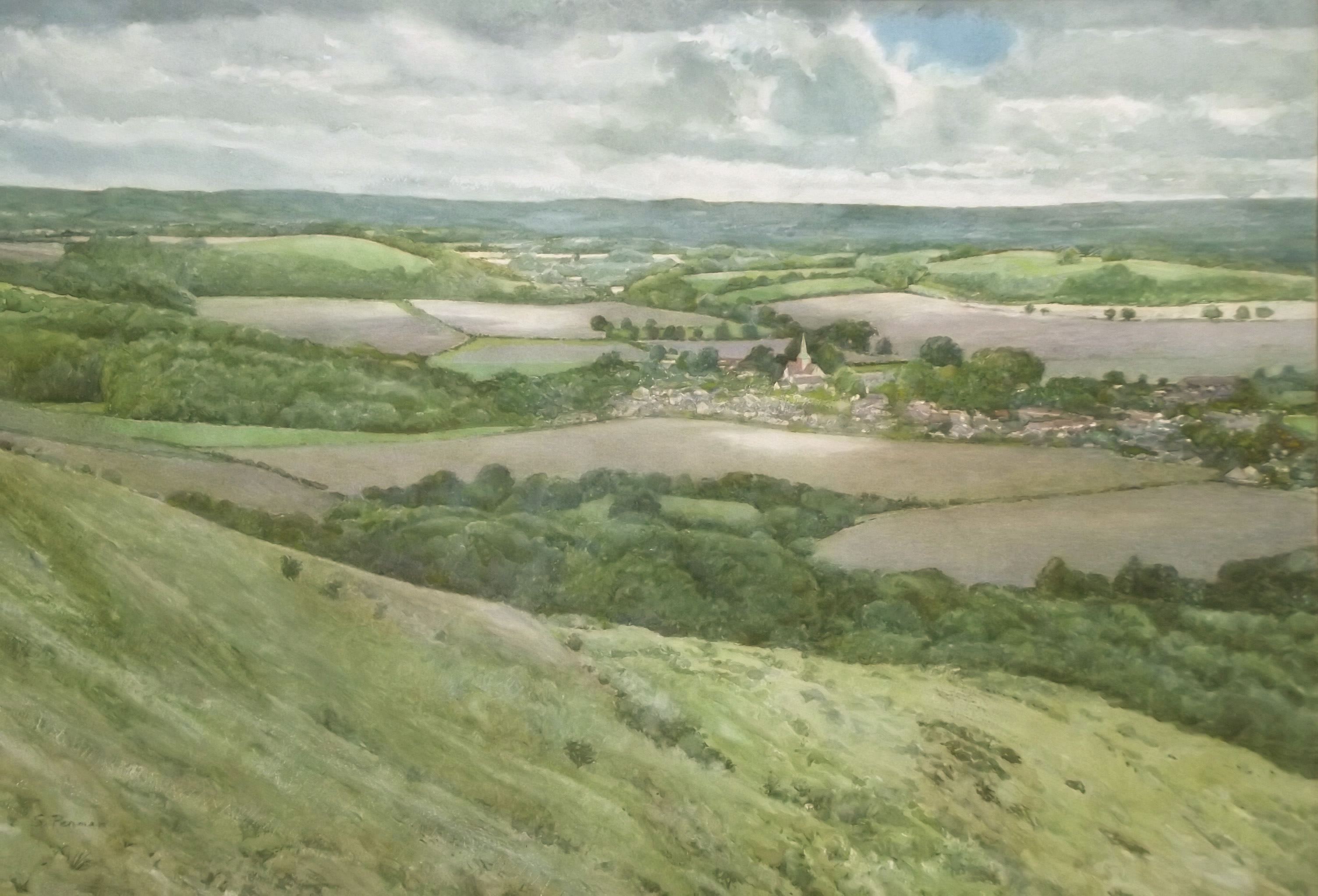 South Harting from Harting Down. Watercolour, 52x73cm.